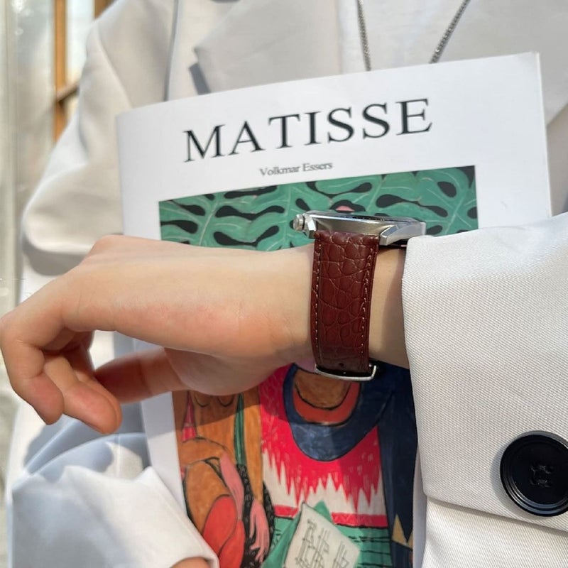 MORANO Moran Genuine Leather Band Alligator and Cowhide Replacement Deployment Buckle Watch strap18mm to 24mm Crocodile Leather Strap for Men's and Women's 20mm Alligator Black White Line-Silver Buckle - Image 4